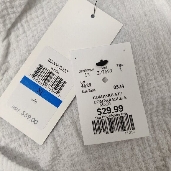 NEW Dkny Women's Crop Top Size XL White Cotton Seersucker One Shoulder Boho Chic - Picture 4 of 6